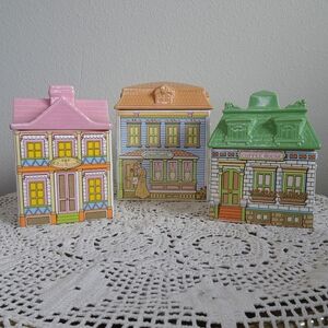 Vintage Avon Victorian Townhouse Ceramic Canister Jar Set Kitchen Decor